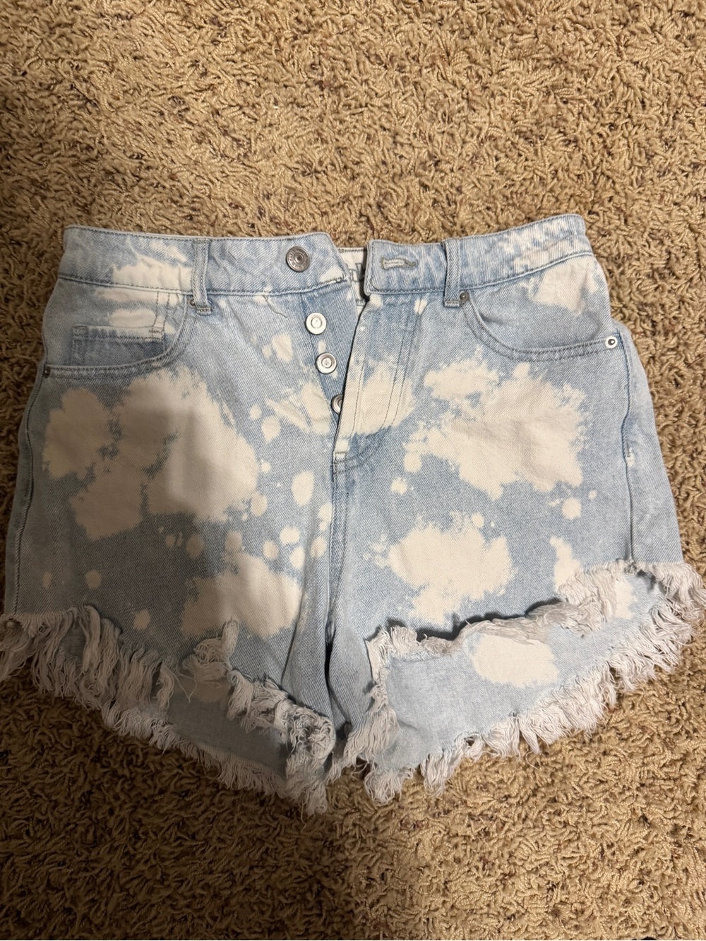 wild fable Light Blue & White Bleach-Effect Distressed Denim Shorts
